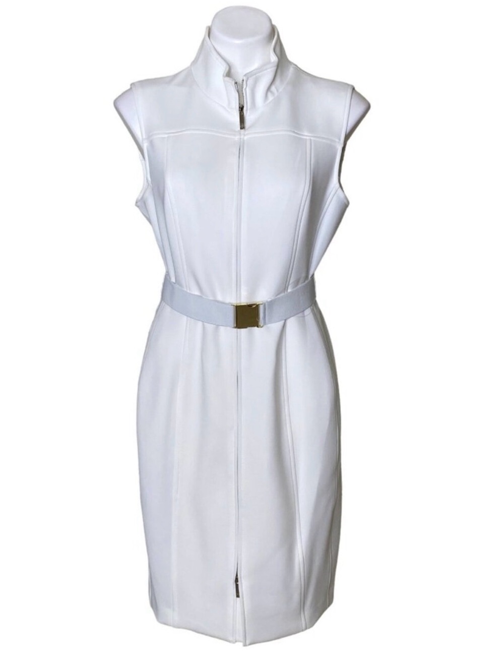 Tommy Hilfiger Sleeveless Zip-Front Belted Mini Dress in White size 2 - Picture 2 of 6